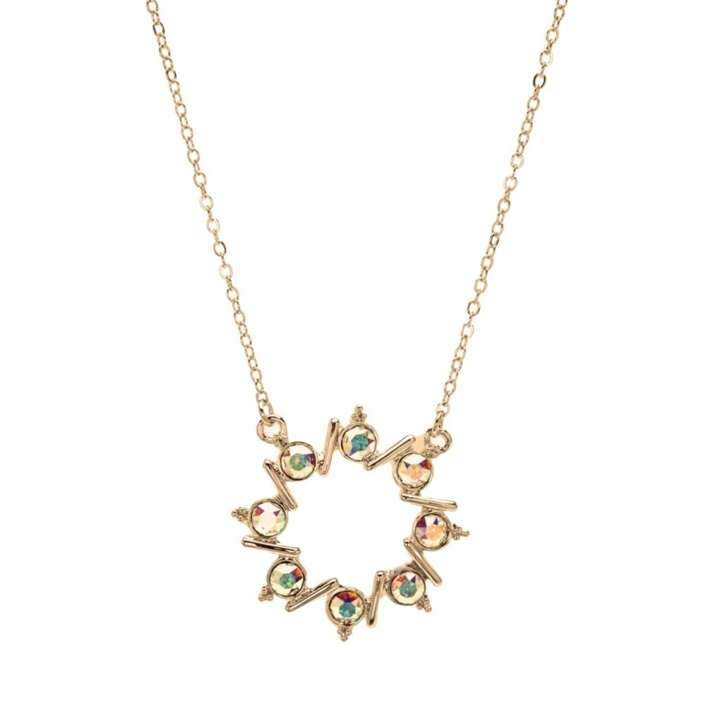 Gold Crystal Wreath Necklace on Holiday Card – Sparkling Gift-Ready Jewelry for